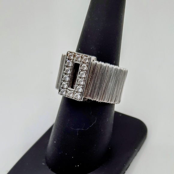 Vintage Sterling Silver 925 Wire Wrap CZ Wide Band Flexible Ring Sz 8 - Picture 5 of 8